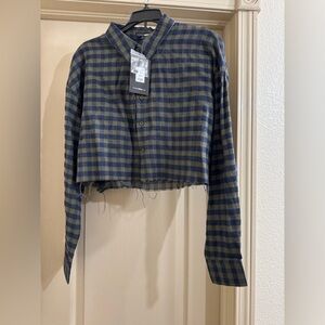 NWT Fashion Nova Plaid Flannel Cropped Button-Up Shirt